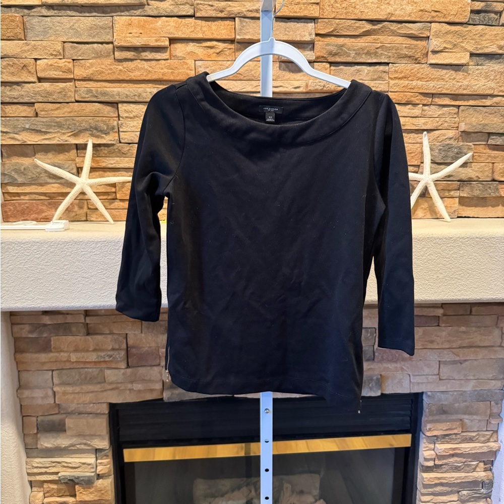 Ann Taylor Elegant Black Long Sleeve Tee